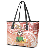 Hawaii Mele Kalikimaka Leather Tote Bag Hula Santa Retro Style Red LT05 - Polynesian Pride