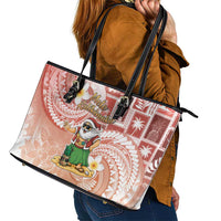 Hawaii Mele Kalikimaka Leather Tote Bag Hula Santa Retro Style Red LT05 - Polynesian Pride