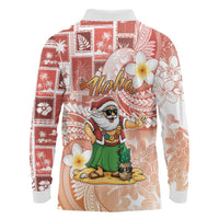 Hawaii Mele Kalikimaka Long Sleeve Polo Shirt Hula Santa Retro Style Red - Polynesian Pride