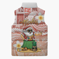 Hawaii Mele Kalikimaka Sleeveless Puffer Jacket Hula Santa Retro Style Red - Polynesian Pride