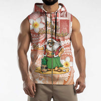 Hawaii Mele Kalikimaka Sleeveless Zip Hoodie Hula Santa Retro Style Red - Polynesian Pride