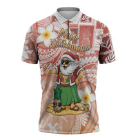 Hawaii Mele Kalikimaka Zipper Polo Shirt Hula Santa Retro Style Red LT05 Red - Polynesian Pride