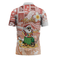 Hawaii Mele Kalikimaka Zipper Polo Shirt Hula Santa Retro Style Red LT05 - Polynesian Pride