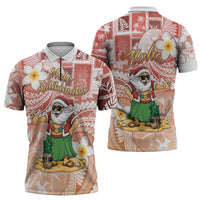 Hawaii Mele Kalikimaka Zipper Polo Shirt Hula Santa Retro Style Red LT05 - Polynesian Pride