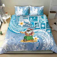 Hawaii Mele Kalikimaka Bedding Set Hula Santa Retro Style Blue - Polynesian Pride