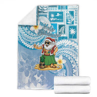 Hawaii Mele Kalikimaka Blanket Hula Santa Retro Style Blue - Polynesian Pride
