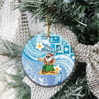 Hawaii Mele Kalikimaka Ceramic Ornament Hula Santa Retro Style Blue - Polynesian Pride