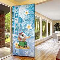 Hawaii Mele Kalikimaka Door Cover Hula Santa Retro Style Blue - Polynesian Pride