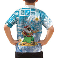 Hawaii Mele Kalikimaka Family Matching Puletasi and Hawaiian Shirt Hula Santa Retro Style Blue - Polynesian Pride