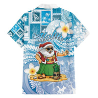 Hawaii Mele Kalikimaka Family Matching Puletasi and Hawaiian Shirt Hula Santa Retro Style Blue - Polynesian Pride