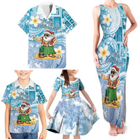 Hawaii Mele Kalikimaka Family Matching Tank Maxi Dress and Hawaiian Shirt Hula Santa Retro Style Blue - Polynesian Pride