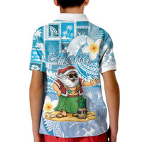 Hawaii Mele Kalikimaka Kid Polo Shirt Hula Santa Retro Style Blue - Polynesian Pride