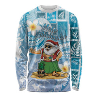 Hawaii Mele Kalikimaka Long Sleeve Shirt Hula Santa Retro Style Blue - Polynesian Pride