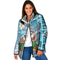Hawaii Mele Kalikimaka Padded Jacket Hula Santa Retro Style Blue - Polynesian Pride
