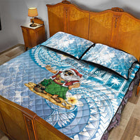 Hawaii Mele Kalikimaka Quilt Bed Set Hula Santa Retro Style Blue - Polynesian Pride