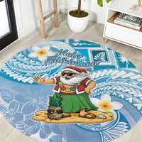 Hawaii Mele Kalikimaka Round Carpet Hula Santa Retro Style Blue LT05 Blue - Polynesian Pride