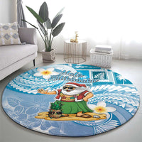 Hawaii Mele Kalikimaka Round Carpet Hula Santa Retro Style Blue LT05 - Polynesian Pride