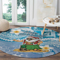 Hawaii Mele Kalikimaka Round Carpet Hula Santa Retro Style Blue LT05 - Polynesian Pride