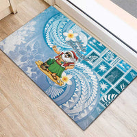 Hawaii Mele Kalikimaka Rubber Doormat Hula Santa Retro Style Blue - Polynesian Pride