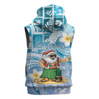 Hawaii Mele Kalikimaka Sleeveless Zip Hoodie Hula Santa Retro Style Blue LT05 - Polynesian Pride