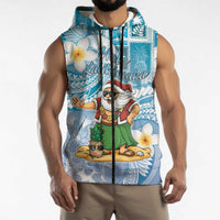 Hawaii Mele Kalikimaka Sleeveless Zip Hoodie Hula Santa Retro Style Blue LT05 - Polynesian Pride