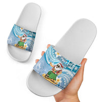 Hawaii Mele Kalikimaka Slide Sandals Hula Santa Retro Style Blue LT05 - Polynesian Pride