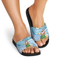 Hawaii Mele Kalikimaka Slide Sandals Hula Santa Retro Style Blue LT05 - Polynesian Pride
