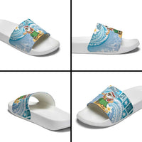 Hawaii Mele Kalikimaka Slide Sandals Hula Santa Retro Style Blue LT05 - Polynesian Pride
