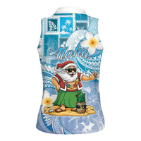 Hawaii Mele Kalikimaka Women Sleeveless Polo Shirt Hula Santa Retro Style Blue - Polynesian Pride
