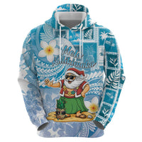 Hawaii Mele Kalikimaka Zip Hoodie Hula Santa Retro Style Blue - Polynesian Pride