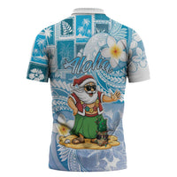 Hawaii Mele Kalikimaka Zipper Polo Shirt Hula Santa Retro Style Blue LT05 - Polynesian Pride