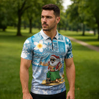 Hawaii Mele Kalikimaka Zipper Polo Shirt Hula Santa Retro Style Blue LT05 - Polynesian Pride