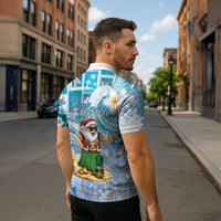 Hawaii Mele Kalikimaka Zipper Polo Shirt Hula Santa Retro Style Blue LT05 - Polynesian Pride