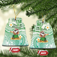 Hawaii Mele Kalikimaka Ceramic Ornament Hula Santa Retro Style Green - Polynesian Pride