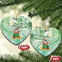 Hawaii Mele Kalikimaka Ceramic Ornament Hula Santa Retro Style Green - Polynesian Pride