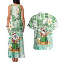 Hawaii Mele Kalikimaka Couples Matching Tank Maxi Dress and Hawaiian Shirt Hula Santa Retro Style Green - Polynesian Pride