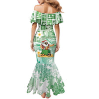 Hawaii Mele Kalikimaka Family Matching Mermaid Dress and Hawaiian Shirt Hula Santa Retro Style Green - Polynesian Pride