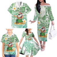 Hawaii Mele Kalikimaka Family Matching Off The Shoulder Long Sleeve Dress and Hawaiian Shirt Hula Santa Retro Style Green - Polynesian Pride