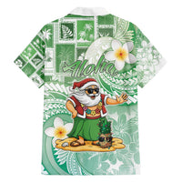 Hawaii Mele Kalikimaka Family Matching Off Shoulder Short Dress and Hawaiian Shirt Hula Santa Retro Style Green - Polynesian Pride