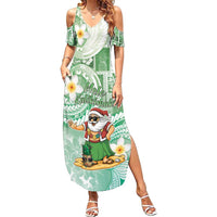 Hawaii Mele Kalikimaka Family Matching Summer Maxi Dress and Hawaiian Shirt Hula Santa Retro Style Green - Polynesian Pride