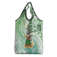 Hawaii Mele Kalikimaka Grocery Bag Hula Santa Retro Style Green - Polynesian Pride