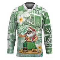 Hawaii Mele Kalikimaka Hockey Jersey Hula Santa Retro Style Green LT05 Unisex Green - Polynesian Pride