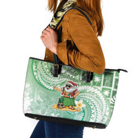 Hawaii Mele Kalikimaka Leather Tote Bag Hula Santa Retro Style Green LT05 Green - Polynesian Pride