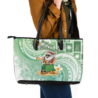 Hawaii Mele Kalikimaka Leather Tote Bag Hula Santa Retro Style Green LT05 - Polynesian Pride