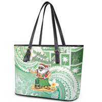Hawaii Mele Kalikimaka Leather Tote Bag Hula Santa Retro Style Green LT05 - Polynesian Pride