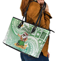 Hawaii Mele Kalikimaka Leather Tote Bag Hula Santa Retro Style Green LT05 - Polynesian Pride