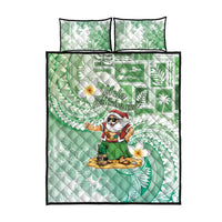 Hawaii Mele Kalikimaka Quilt Bed Set Hula Santa Retro Style Green - Polynesian Pride