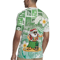 Hawaii Mele Kalikimaka Rugby Jersey Hula Santa Retro Style Green - Polynesian Pride