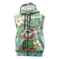 Hawaii Mele Kalikimaka Sleeveless Zip Hoodie Hula Santa Retro Style Green LT05 Green - Polynesian Pride