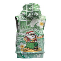 Hawaii Mele Kalikimaka Sleeveless Zip Hoodie Hula Santa Retro Style Green LT05 - Polynesian Pride